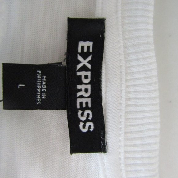 Express Women's Top Modal Slub Puff Sleeves White Large Casual Elevated Basic - Picture 8 of 9